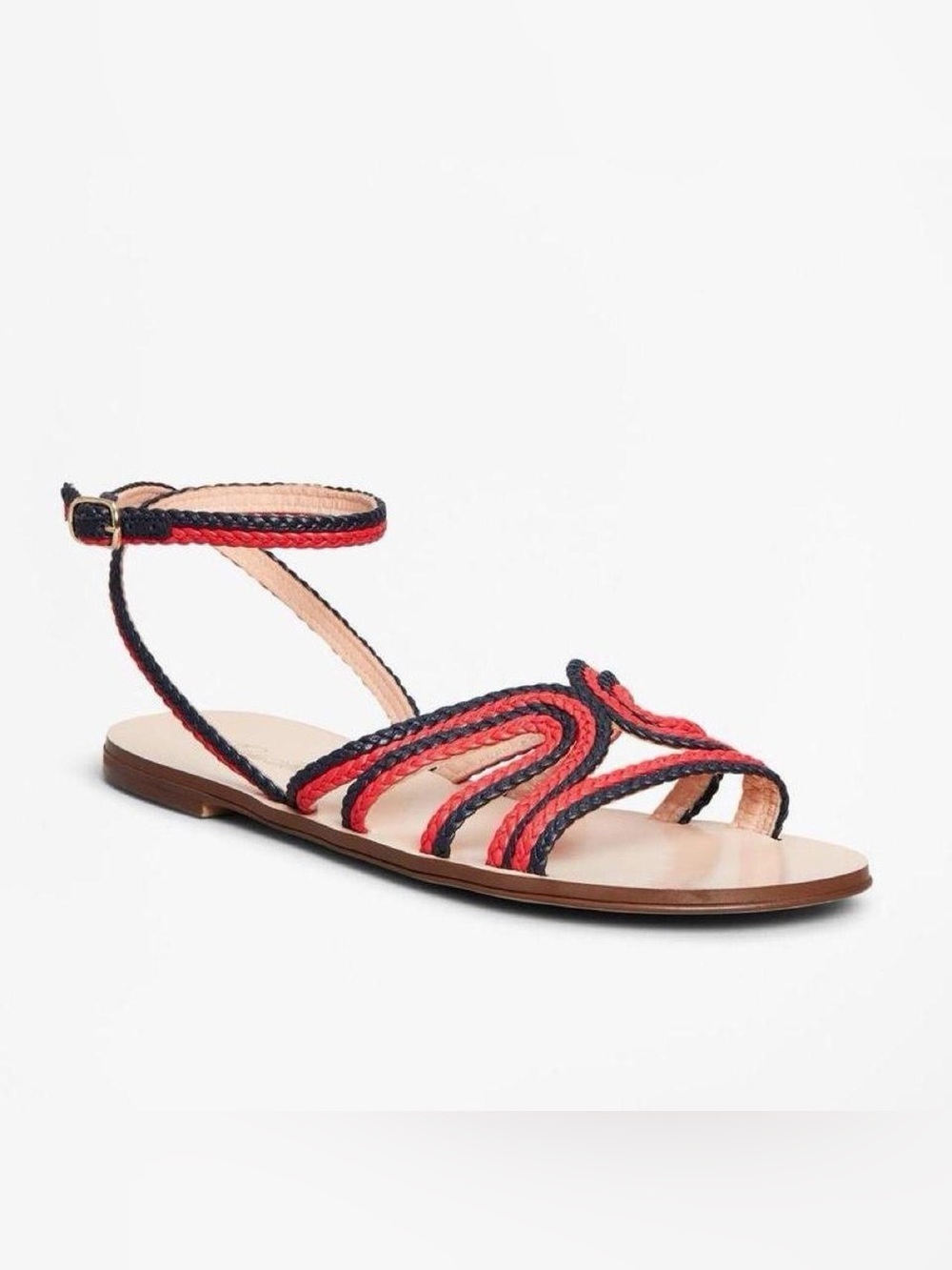 Brooks Brothers navy + red leather braided sandals